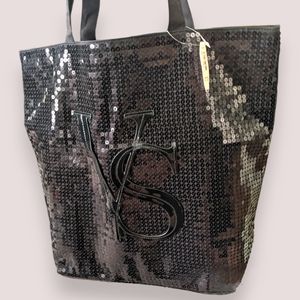 NWT Victoria’s Secret Black Subtle Logo Medium Sequins Tote Shoulder Bag
